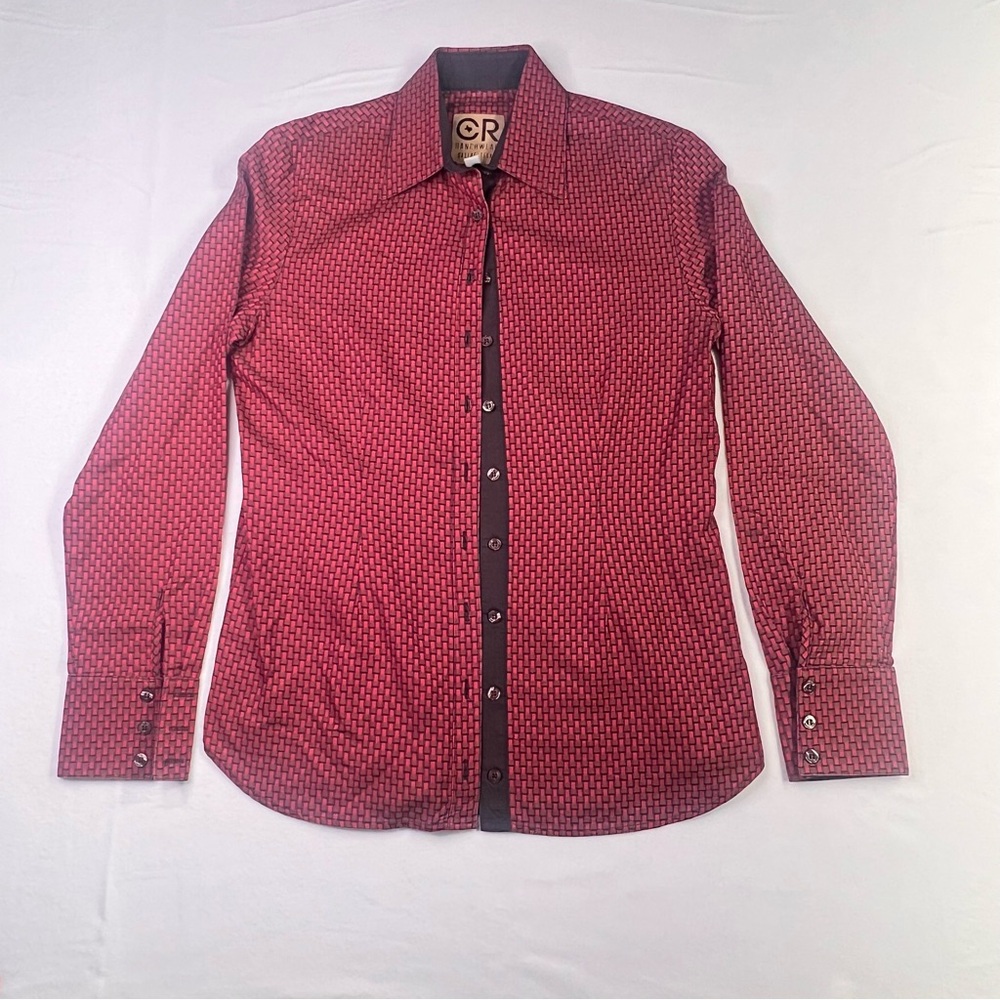 CR Ranchwear - Pink/Brown Patterned Western Button Down Shirt - Women’s - M